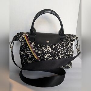 Longchamp Le Pliage Appaloosa small shoulder tote in black and white canvas